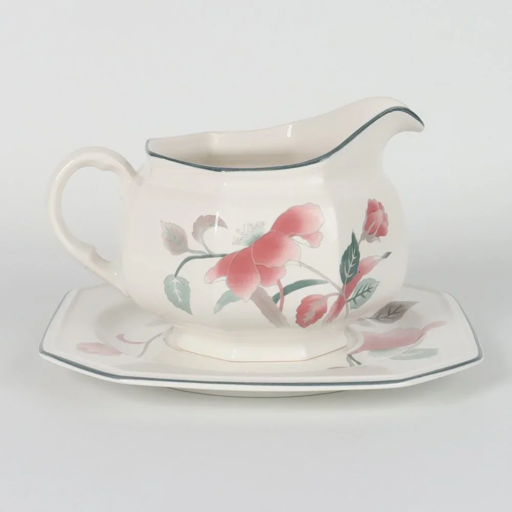 Mikasa Silk Flowers Round Gravy Boat & Underplate F3003